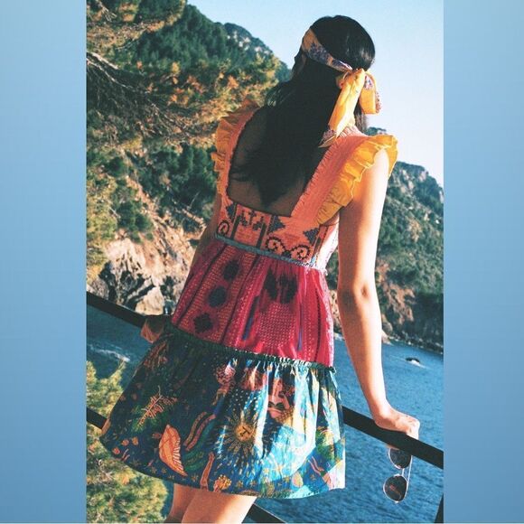 🌸 FARM RIO 🌸by Anthropologie Color blocking Embroidered Mini Dress size XL new - Picture 5 of 13